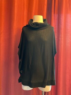 Color Swatch Black Cowl Neck Women's Sweater Poncho